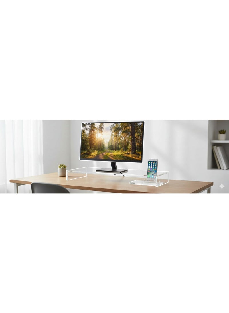 CREATIVE PLANET Creative Planet Premium Acrylic Monitor Stand Riser with Built-In Phone Holder, Clear Desktop Organizer for Laptop, Home & Office Use - Image 5